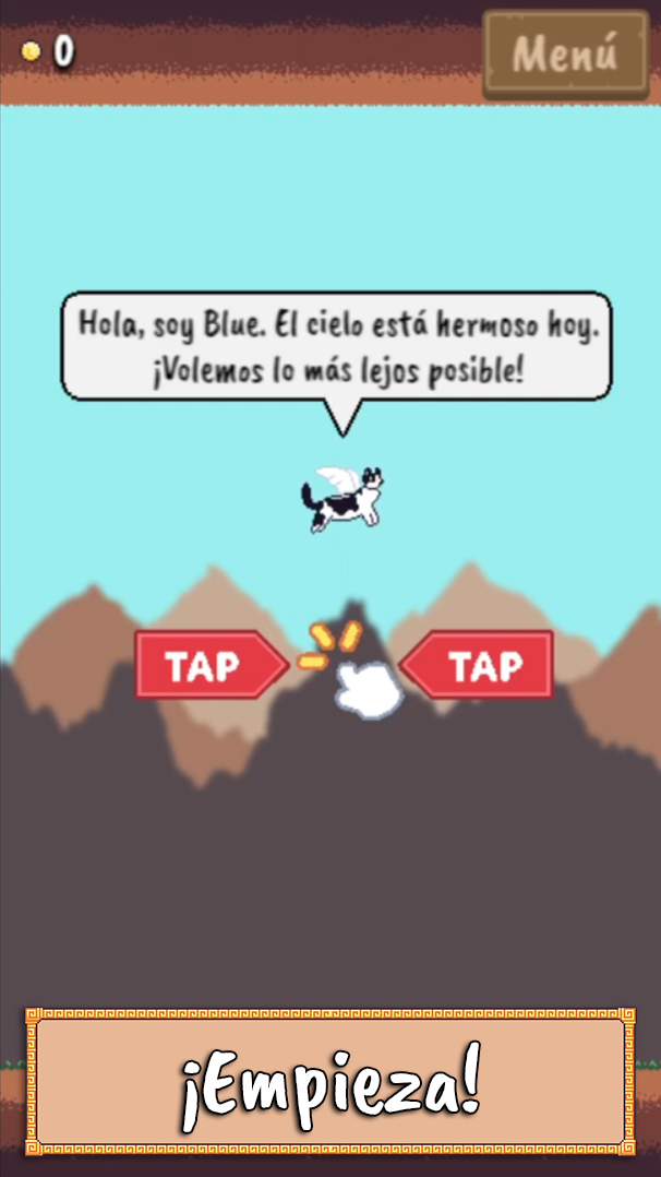 Tutorial inicial de Blue con indicaciones de tap.